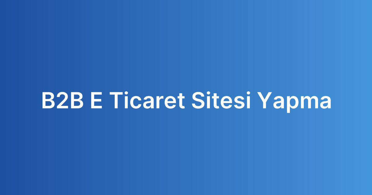 B2B E Ticaret Sitesi Yapma